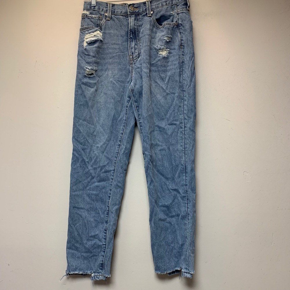 Insane Gene Distressed Mom Jeans Womens 7/27 Blue Excellent Raw Hem High Rise